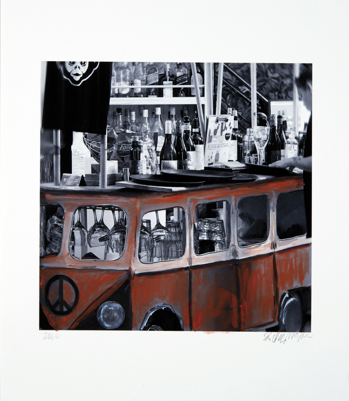 ONE DAY | LAS PALMAS No22 | Ralf Wehrle und Uwe Frank Mixed Media - Fine - Art - Print mit Kreide ca. 16,5x16,5 cm | gerahmt 30x30 cm mit Passepartout und schwarzem Holzrahmen  Original | Unikat | signiert